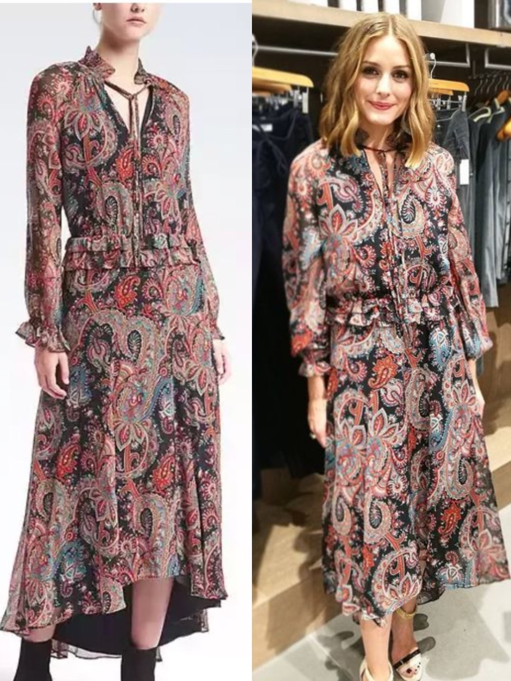 Banana Republic x Olivia Palermo Paisley High Low Chiffon Silk Dress Small Boho